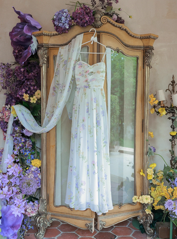 Dreamy A Line Sweetheart Neck Print Floral Chiffon Prom Dress Party Dress HZ1023